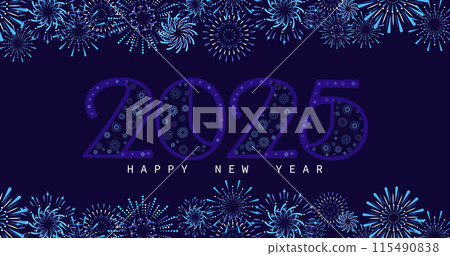 Vector Happy New Year 2025 with fireworks and text 2025 design. 115490838