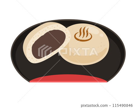 Vector illustration of hot spring manju on a black plate 115490846
