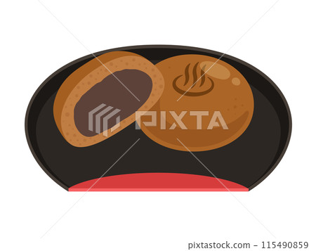 Vector illustration of hot spring manju on a black plate Vector illustration of hot spring manju on a black plate 115490859