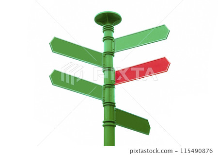 Crossroad signpost, Sign Post opposite directions. Blank for Copy Space. 115490876