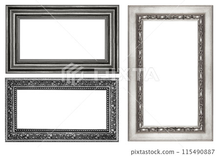 collection of silver vintage picture and photo frame isolated on white background 115490887