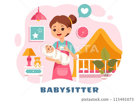 Babysitter or Nanny Services Vector Illustration for Caring for Babies, Providing for Their Needs and Playing with Baby in a Flat Cartoon Background Babysitter or Nanny Services Vector Illustration for Caring for Babies, Providing for Their Needs and Playing with Baby in a Flat Cartoon Background 115491073
