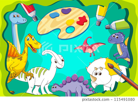 Colorful Dinosaur Art Scene 115491080