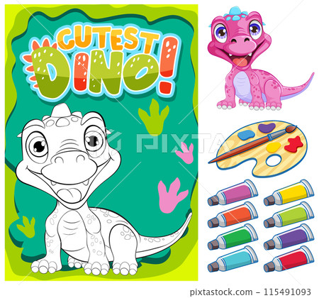 Cutest Dino Coloring Poster Cutest Dino Coloring Poster 115491093