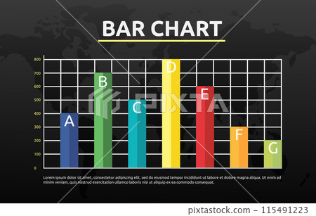 Flat Design Illustration of Business Fluctuation Bar Chart Diagram Statistic Data with World Map Background Flat Design Illustration of Business Fluctuation Bar Chart Diagram Statistic Data with World Map Background 115491223