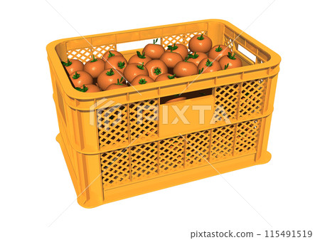 Harvested mandarin oranges in a harvest basket container (3DCG image) 115491519