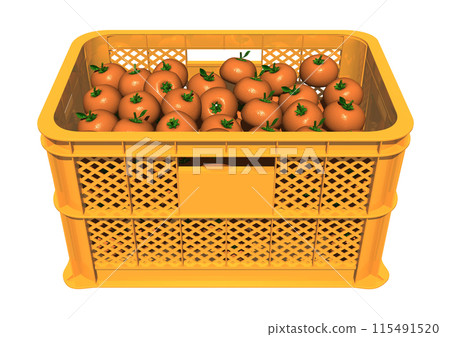 Harvested mandarin oranges in a harvest basket container (3DCG image) 115491520