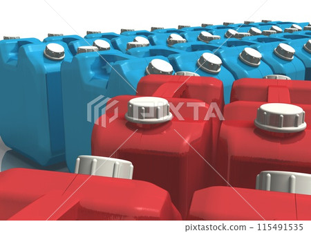 A row of red and blue plastic containers for kerosene (3DCG image) 115491535