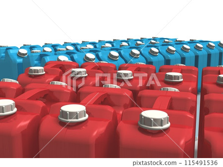 A row of red and blue plastic containers for kerosene (3DCG image) 115491536