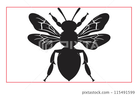 Honey Bee Hand drawing silhouette, Illustration of Bee Silhouette Art 115491599