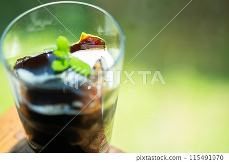 Coffee jelly eaten outdoors Coffee jelly eaten outdoors 115491970