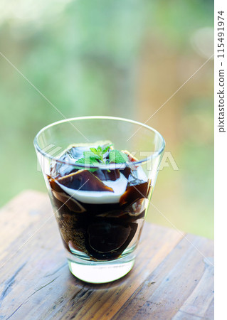 Coffee jelly eaten outdoors Coffee jelly eaten outdoors 115491974