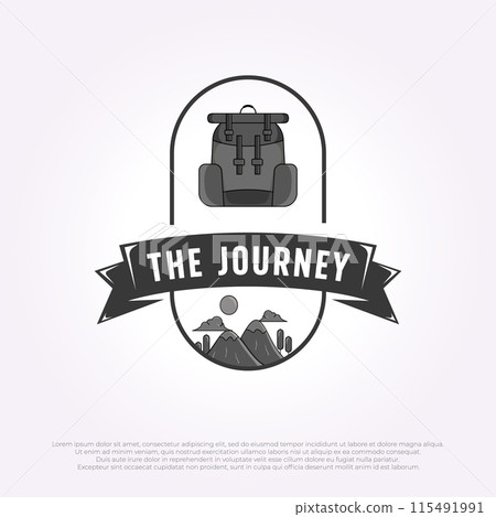 adventure activity logo icon emblem badge. backpack vector vintage design template 115491991