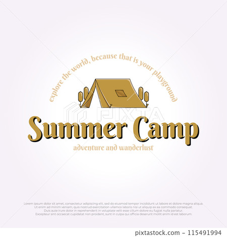 simple tent camp logo design vector illustration. tent for outdoor activity template 115491994
