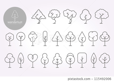 tree line art icon logo template bundle collection. illustration design pack of forest elements 115492006