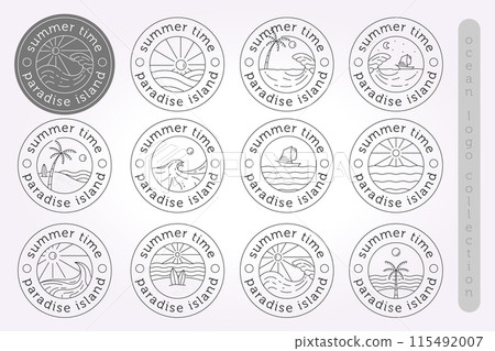 nautical logo emblem line art bundle set. simple ocean icon collection. pack of sea logo nautical logo emblem line art bundle set. simple ocean icon collection. pack of sea logo 115492007