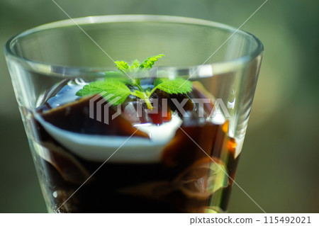 Coffee jelly poured into a glass Coffee jelly poured into a glass 115492021