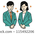 Illustration of a business person with his hands folded in front of him 115492206
