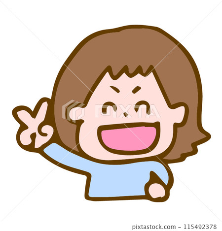 A happy girl giving a peace sign 115492378