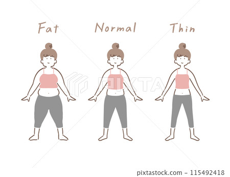 Full body illustration set of three women with different body types Full body illustration set of three women with different body types 115492418