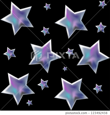 3d holographic retro 90 seamless pattern. Chrome Stars in Y2K style on black background. Future galaxy aesthetic, 3D chrome bubble art. Metal glossy abstract art. 3d holographic retro 90 seamless pattern. Chrome Stars in Y2K style on black background. Future galaxy aesthetic, 3D chrome bubble art. Metal glossy abstract art. 115492438