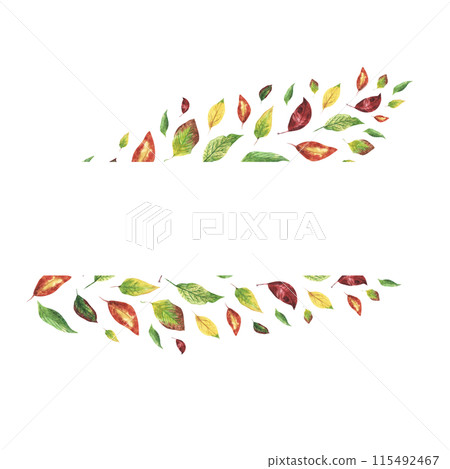 autumn leaves watercolor banner isolated on white background. FAll illustration for invitations, or greeting cards with space for your text. autumn leaves watercolor banner isolated on white background. FAll illustration for invitations, or greeting cards with space for your text. 115492467