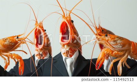 Shrimps in a business suit. Generative AI - Stock Illustration