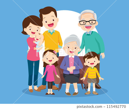 Big happy multi-generational family siblings relatives portrait 115492770