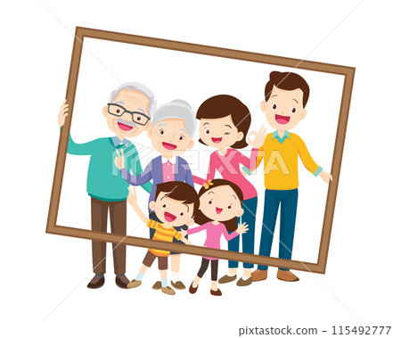 big Family standing together holding large frame 115492777