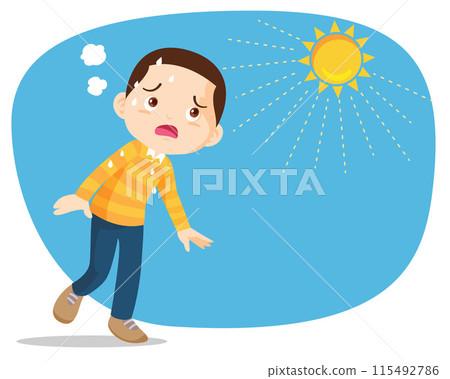 boy too hot thirsty from heat of the summer sun 115492786