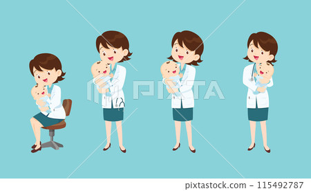 doctor woman holding baby in arms 115492787