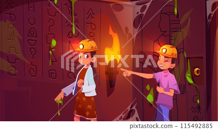 Children exploring ancient Egyptian treasury Children exploring ancient Egyptian treasury 115492885