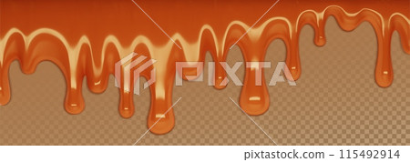 Melted toffee caramel or sweet syrup drip Melted toffee caramel or sweet syrup drip 115492914