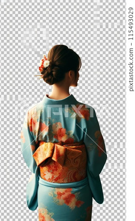 The back of a woman wearing a kimono The back of a woman wearing a kimono 115493029
