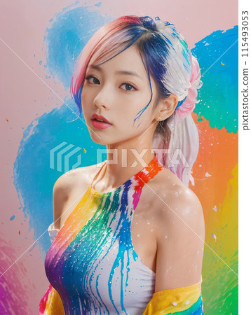 一個穿著彩色裙子的女孩的個人資料 115493053