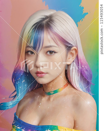 一個穿著彩色裙子的女孩的個人資料 115493054