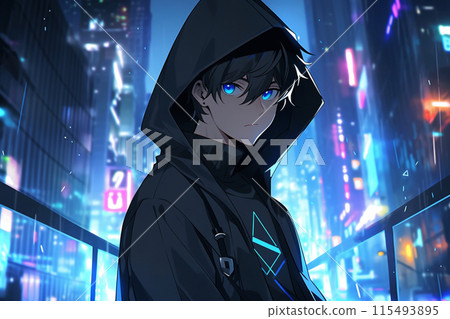 Hooded boy in the city 115493895
