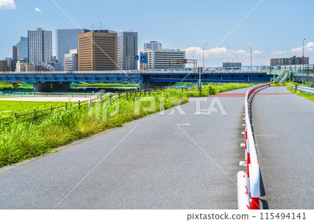 從多摩川河床看到的川崎車站前的建築物【神奈川縣川崎市】 從多摩川河床看到的川崎車站前的建築物【神奈川縣川崎市】 115494141
