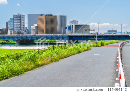 從多摩川河床看到的川崎車站前的建築物【神奈川縣川崎市】 115494142