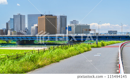 從多摩川河床看到的川崎車站前的建築物【神奈川縣川崎市】 115494145