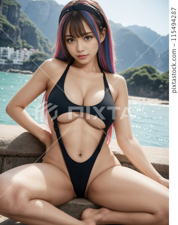 A gal who came to play at the beach A gal who came to play at the beach 115494287