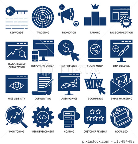 SEO services icon set in flat style 115494492