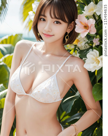 A swimwear young woman at the beach A swimwear young woman at the beach 115494635