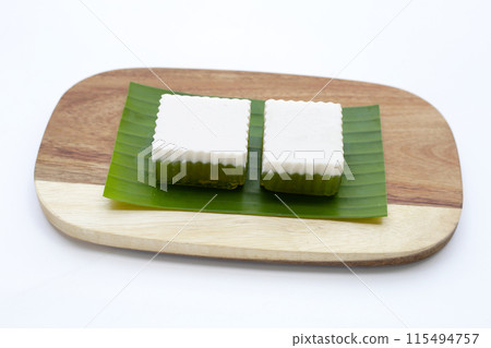 Pandan and coconut jelly. Thai Desserts. Pandan and coconut jelly. Thai Desserts. 115494757