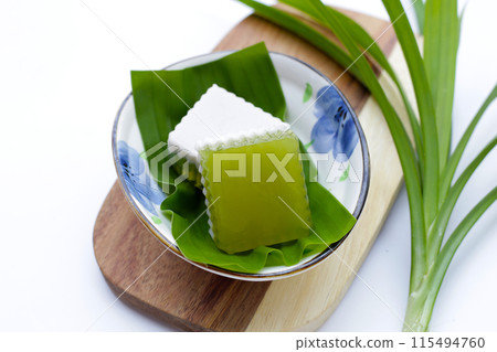Pandan and coconut jelly. Thai Desserts. Pandan and coconut jelly. Thai Desserts. 115494760