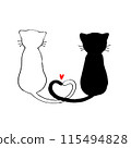 White and black cats making a heart with their tails 115494828