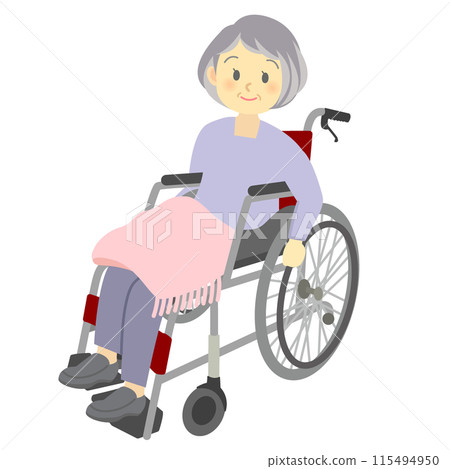 微笑的祖母駕駛自己的輪椅（全身）護理、護理、日托 115494950