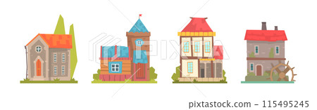 Medieval Building and Ancient European Town House Vector Set Medieval Building and Ancient European Town House Vector Set 115495245