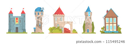 Medieval Building and Ancient European Town House Vector Set Medieval Building and Ancient European Town House Vector Set 115495246