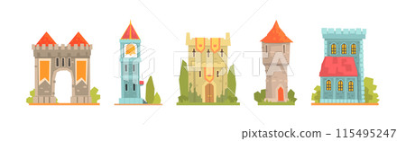 Medieval Building and Ancient European Town House Vector Set Medieval Building and Ancient European Town House Vector Set 115495247